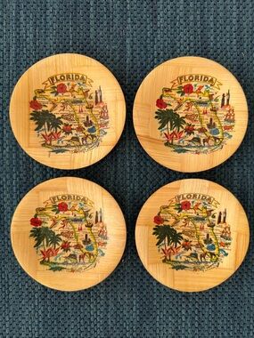 Mid Century Florida Souvenir Bamboo Coasters Set of 4